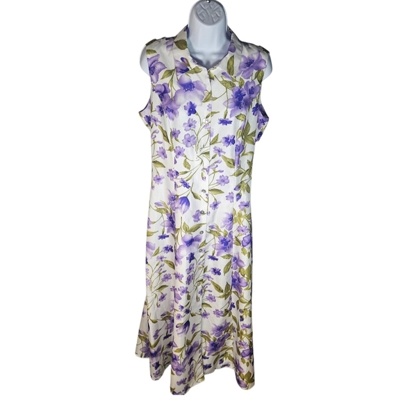 0003 Betsy's Things Sleeveless Button Maxi Dress White Purple Floral Size 12 - Picture 5 of 11